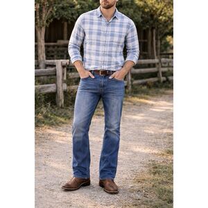 TK Axel Wolcott Vintage Bootcut Jeans Mens Size 38 Blue Denim Western Style